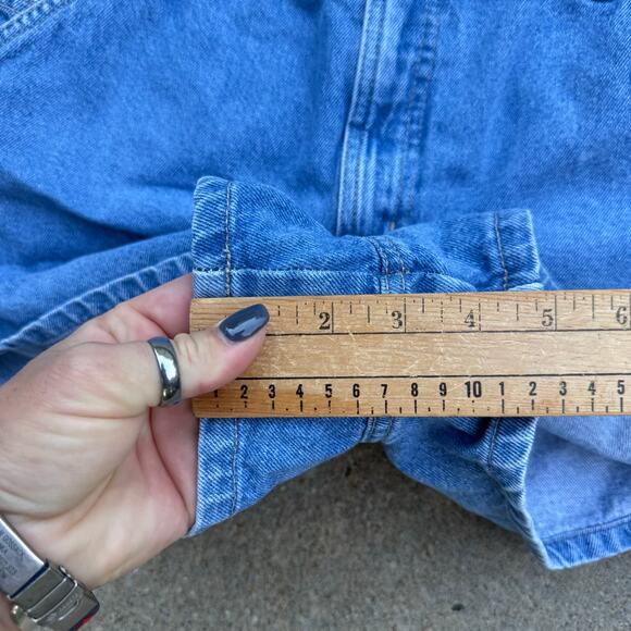 Vintage 90s No Excuses Overalls Side Button Carpenter Jean Shorts Size 15/16 - Picture 8 of 8